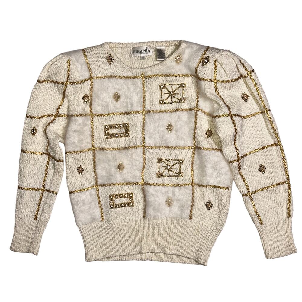 Eugenia by Angenie Vintage 80's Applique & Angora Hair Embellished Sweater Small